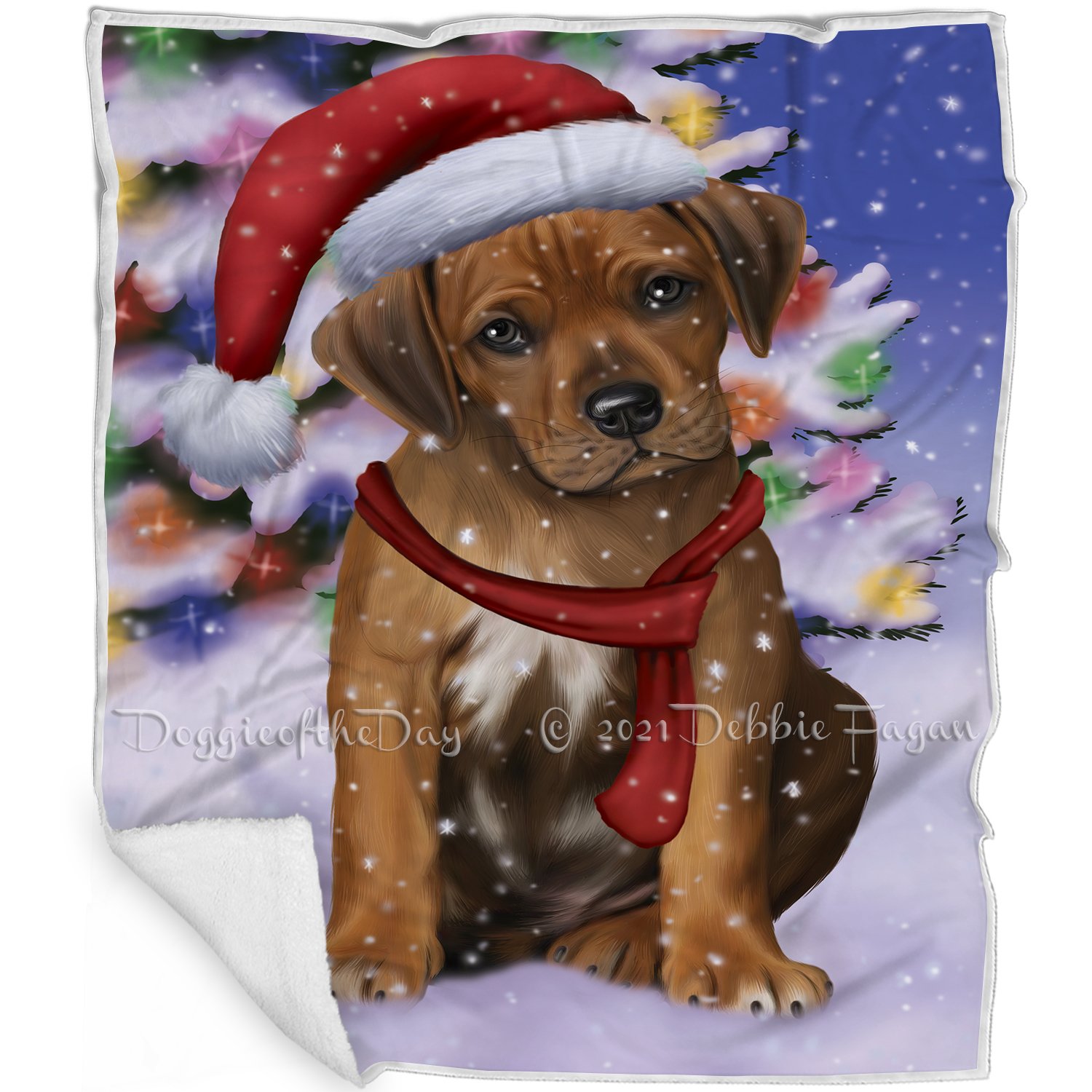 Winterland Wonderland Rhodesian Ridgebacks Puppy Dog In Christmas Holiday Scenic Background Blanket