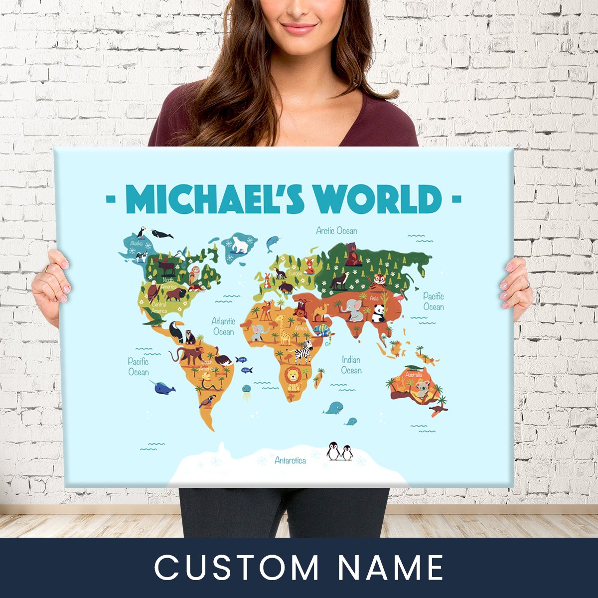 World Kids Animal Map Names Premium Canvas