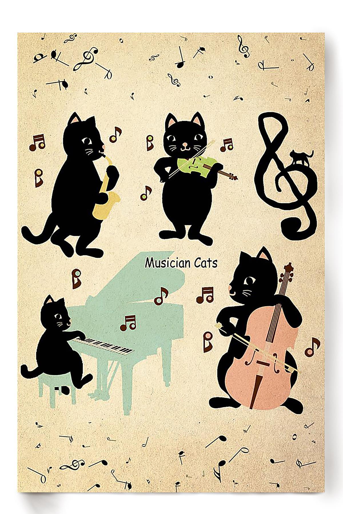 Musician Cat Animal Wall Art Gift For Cat Lover International Cat Day Kitten Foster Music Lover Poster