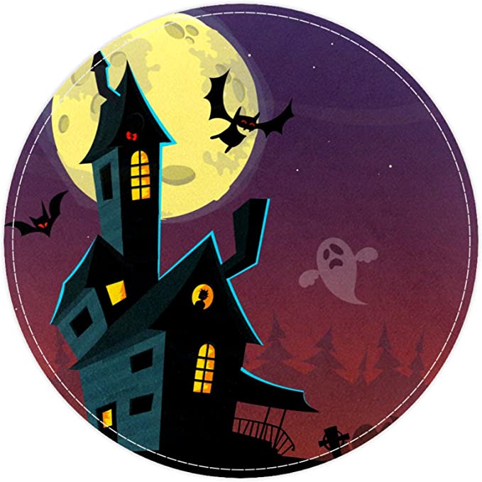 Spooky Old Ghost House Halloween, Non Slip Doormat Round Area Rug Carpets Rugs For Kids Bedroom Baby Room Play Room Nursery