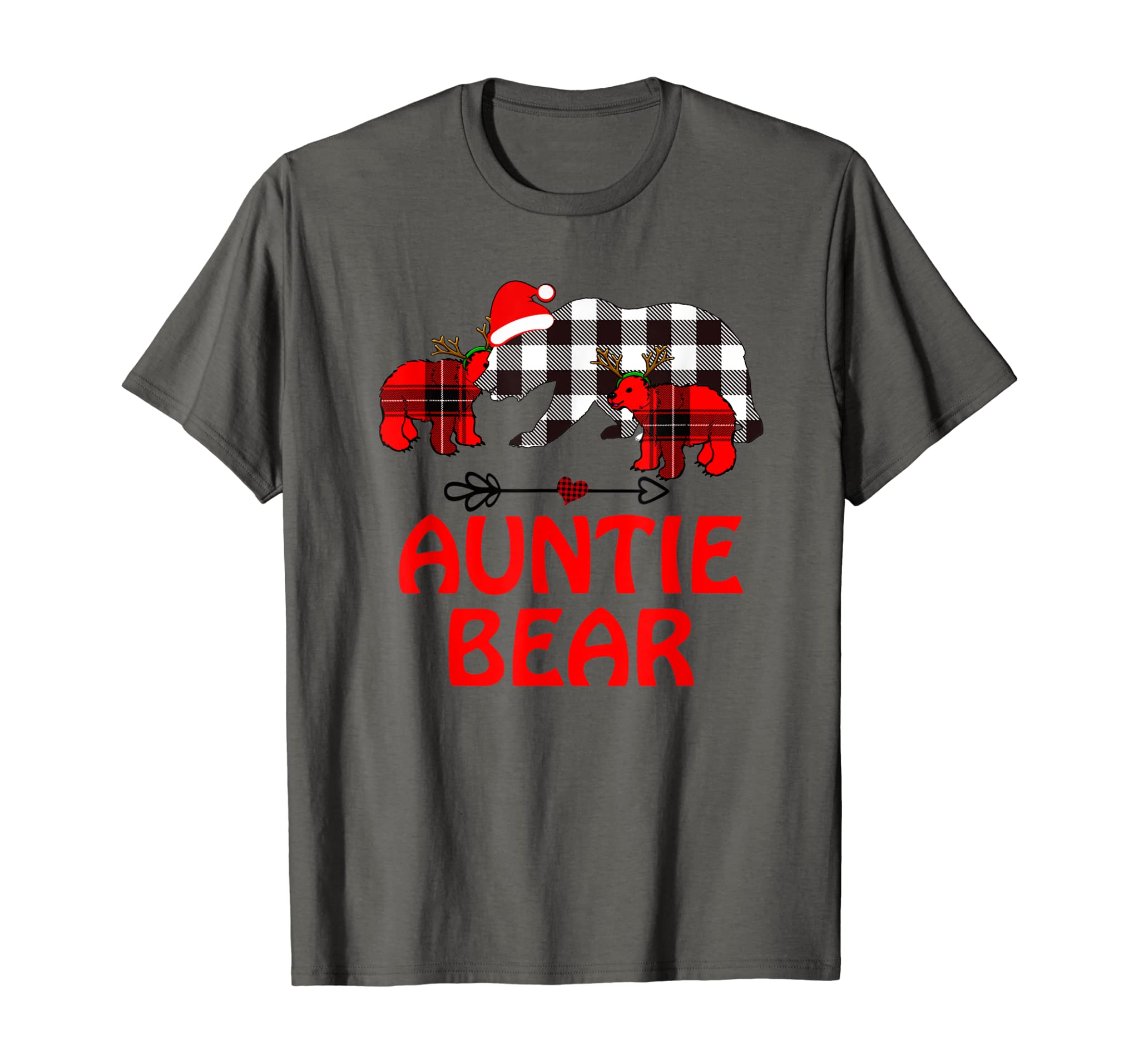 Auntie Bear Two Cubs Red Plaid Buffalo Christmas Pajama T-Shirt