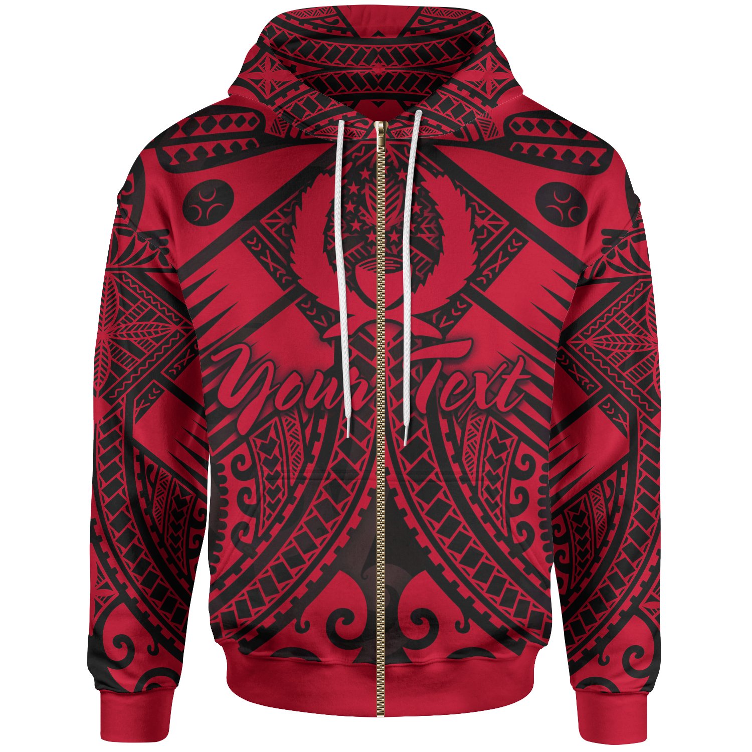 Yap Custom Personalised Zip-Up Hoodie – Red Seal with Polynesian Tattoo – BN18