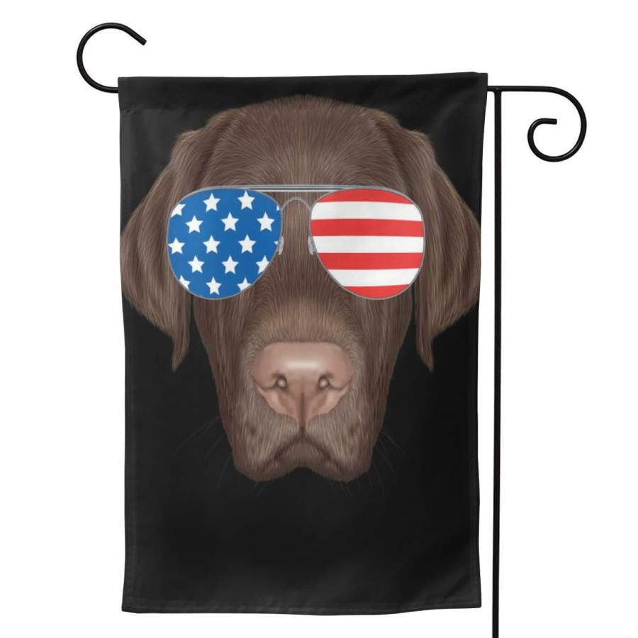 2 Pcs Garden Flag USA Chocolate Lab Dog Horizontal Poster 12.5″x18″ -Mothers Day, Birthday Gifts for Mom, Dad, Wife, Husband, Daughters, Grandma, Friends