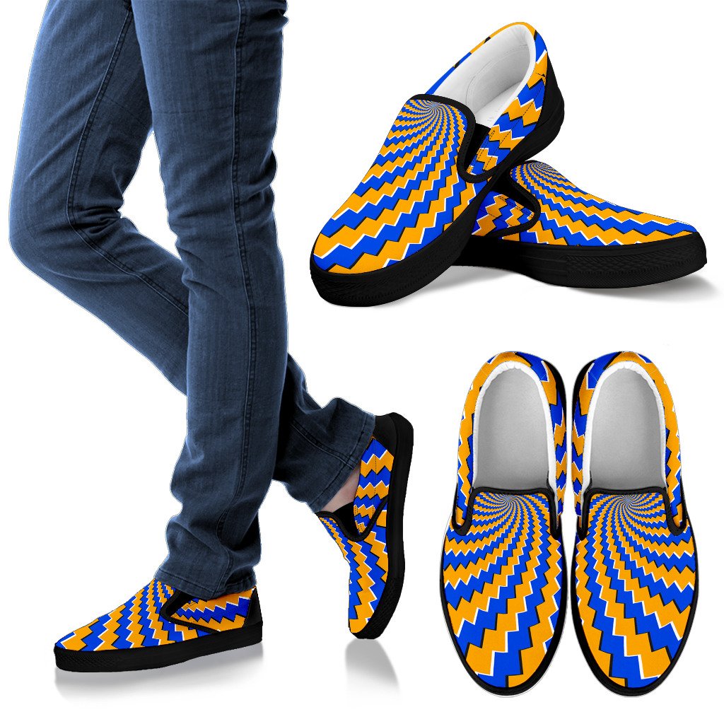 Yellow Spiral Moving Optical Illusion Men’S Slip On Shoes