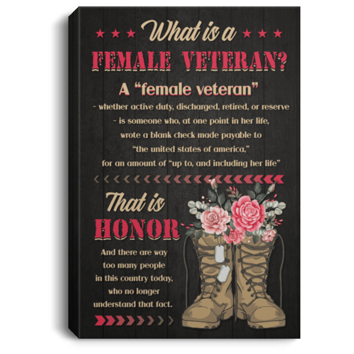 What Is A Female Veteran Whether Active Duty Vintage Gallery Wrapped Framed Canvas