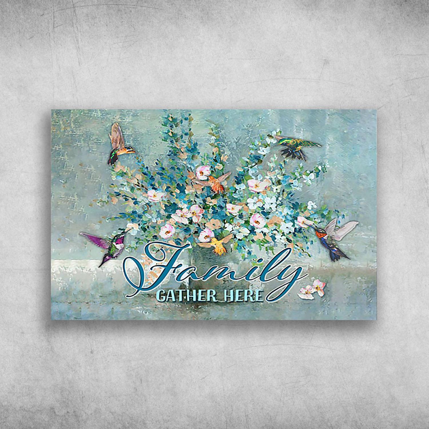 Beautiful Painting Humming Bird And Flower Family Gather Here Poster Print Wall Art Canvas Wall Decor