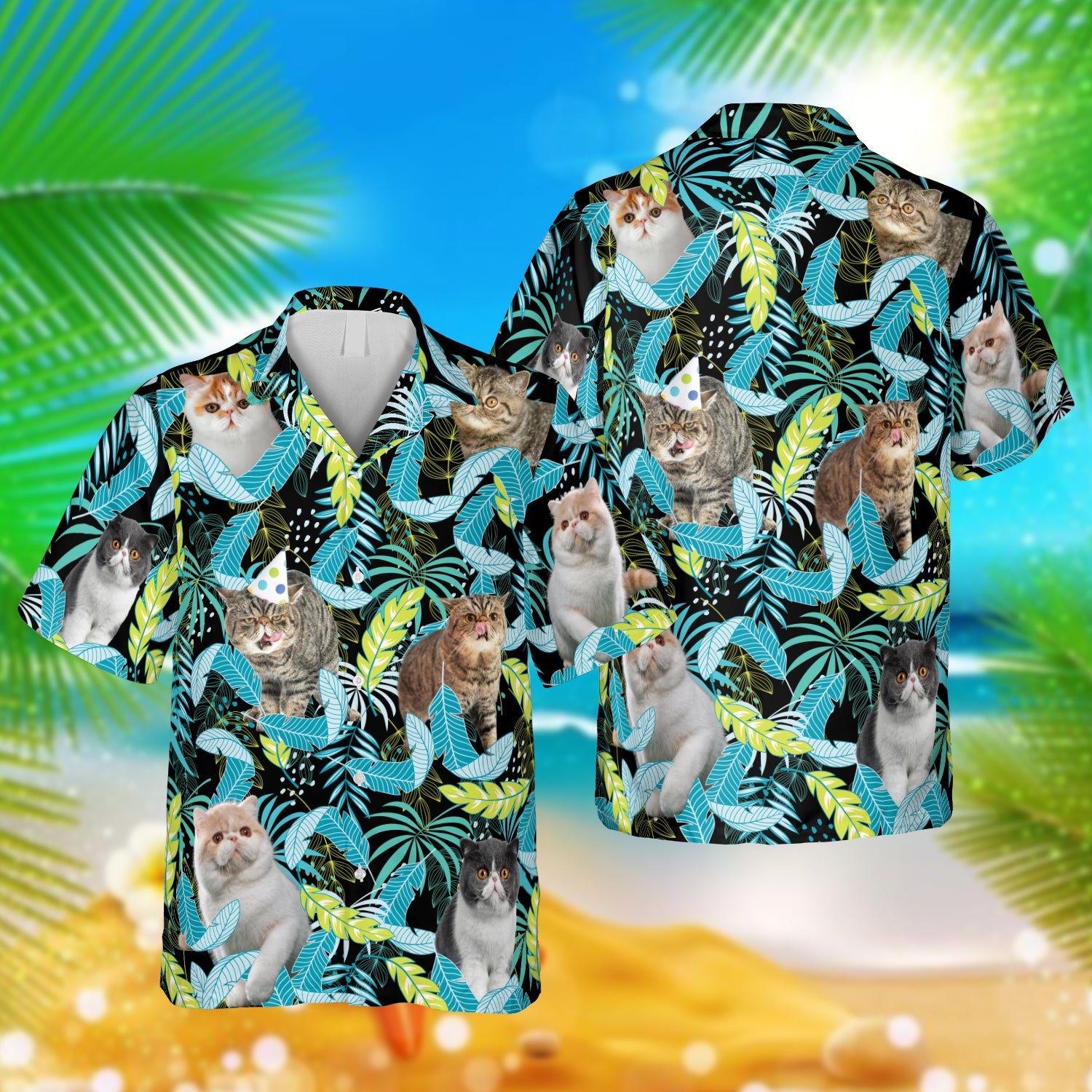 Funny Exotic Cat Hawaii Green Aloha Shirts Ha91734