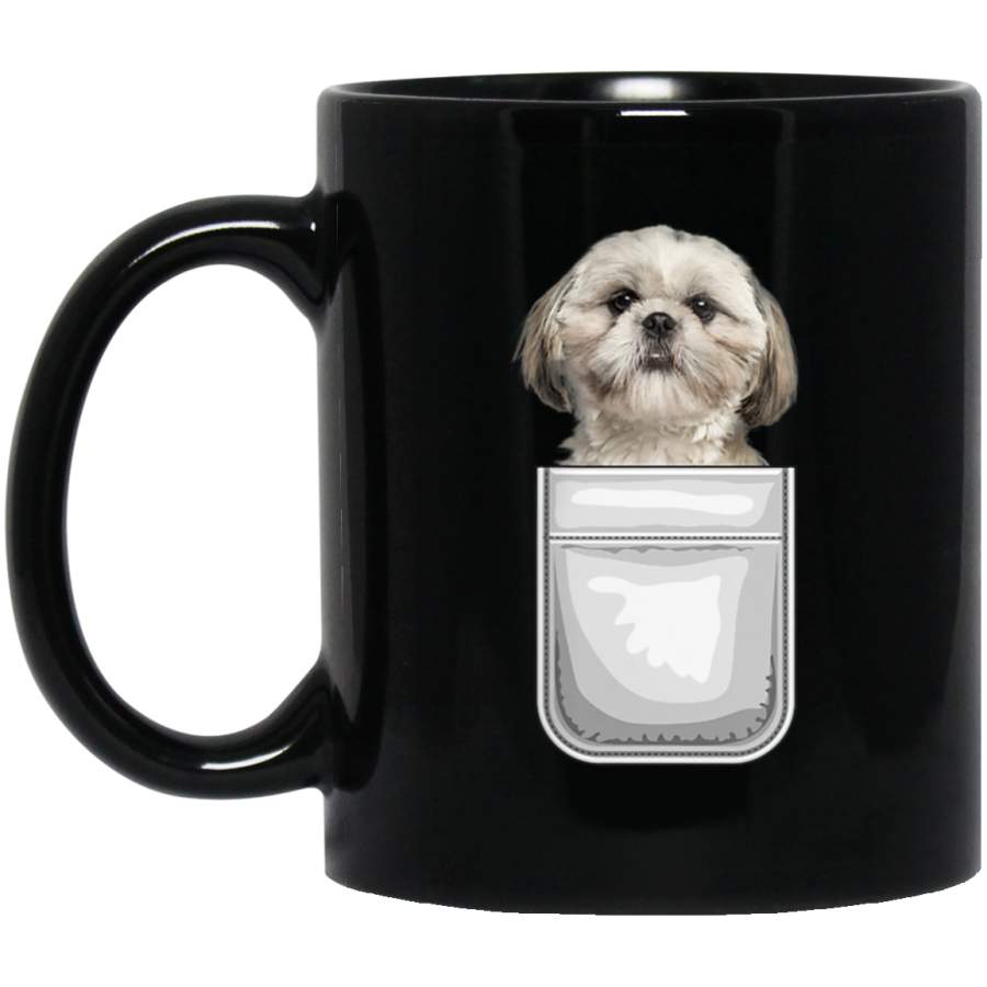 Shih Tzu Puppy Dog in Your Pocket 11 oz 15 oz Mug Black