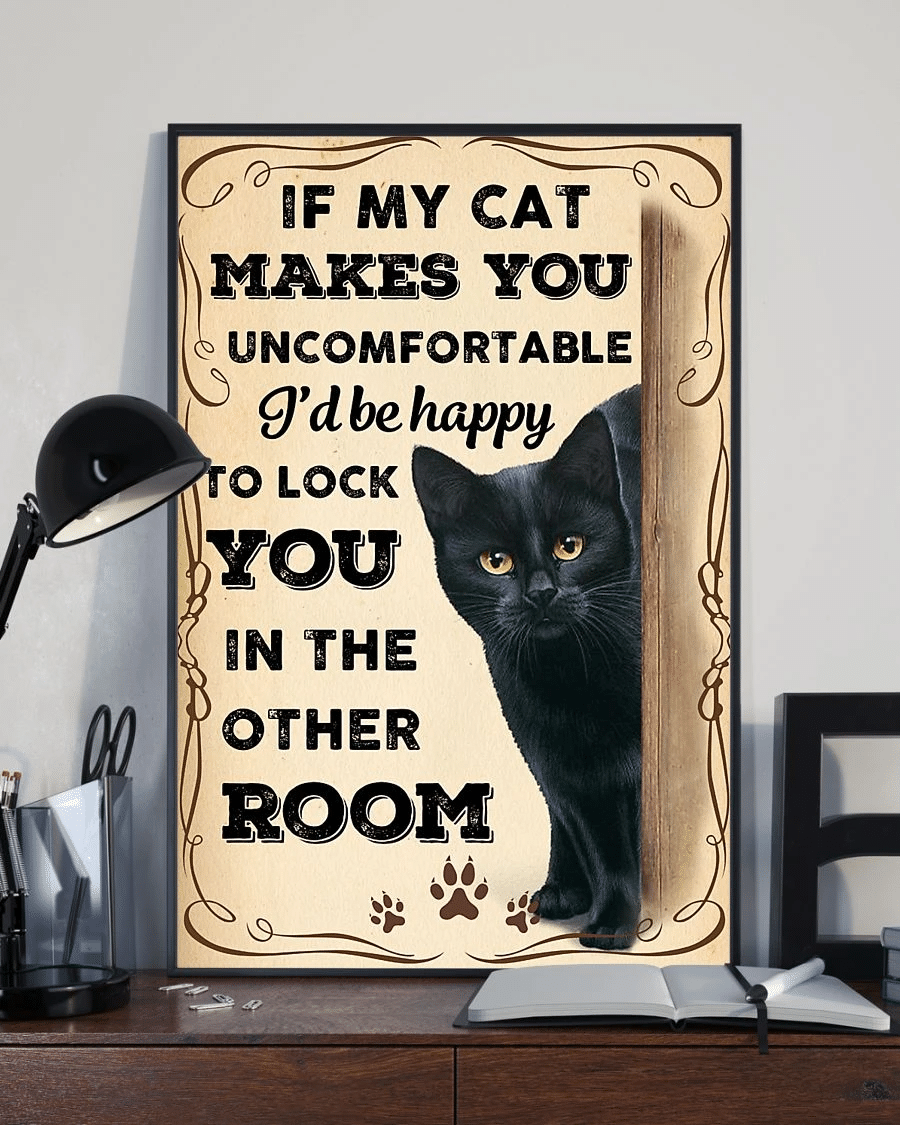 Black Cat Poster Canvas – Id Be Happy To Lock You Vintage Home Decor Wall Art Evg80076