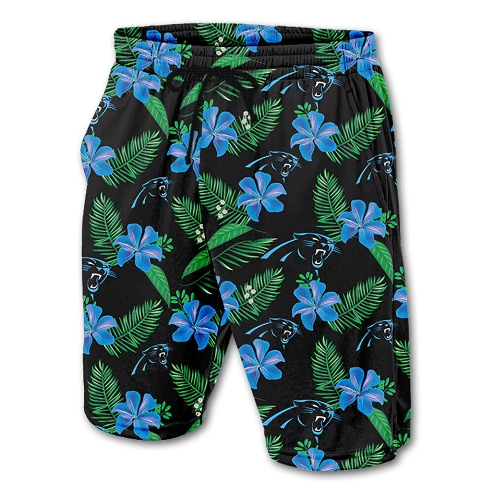 Carolina Panthers Leaf Floral Pattern Hawaii Summer Shorts Men In Black Ha52613