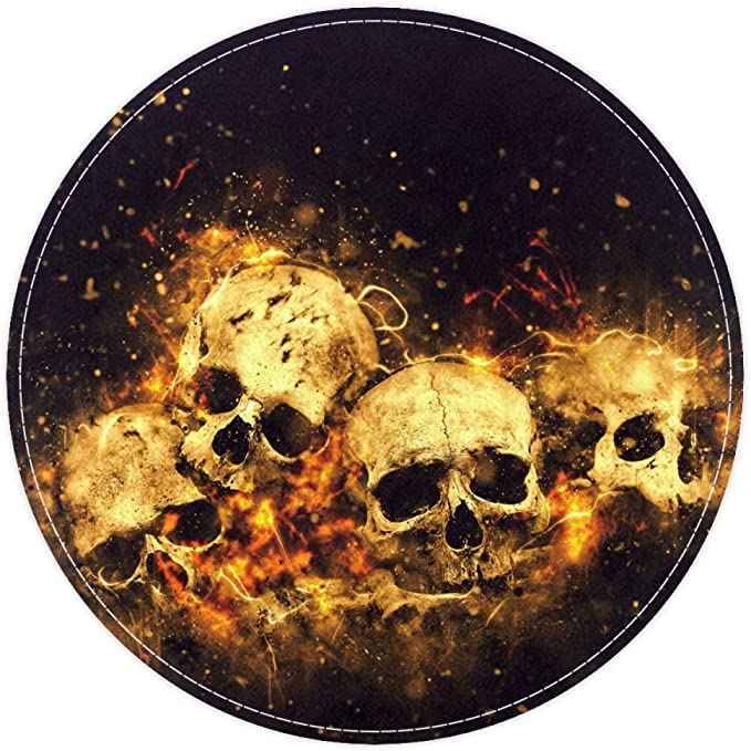 Horror Halloween Skulls And Bones, Non Slip Doormat Round Area Rug Carpets Rugs For Kids Bedroom Baby Room Play Room Nursery