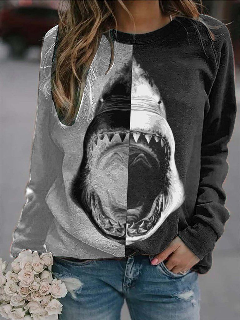 BnW Shark Unisex All Over Print Cotton Sweatshirt QA080813