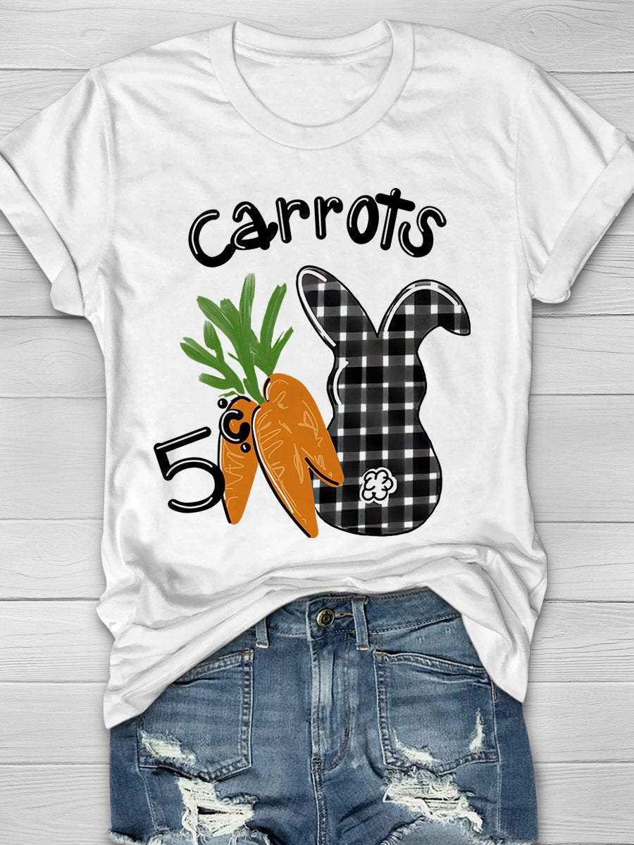 5 Cents Carrots Buffalo Plaid Rabbit Print Short Sleeve T-Shirt