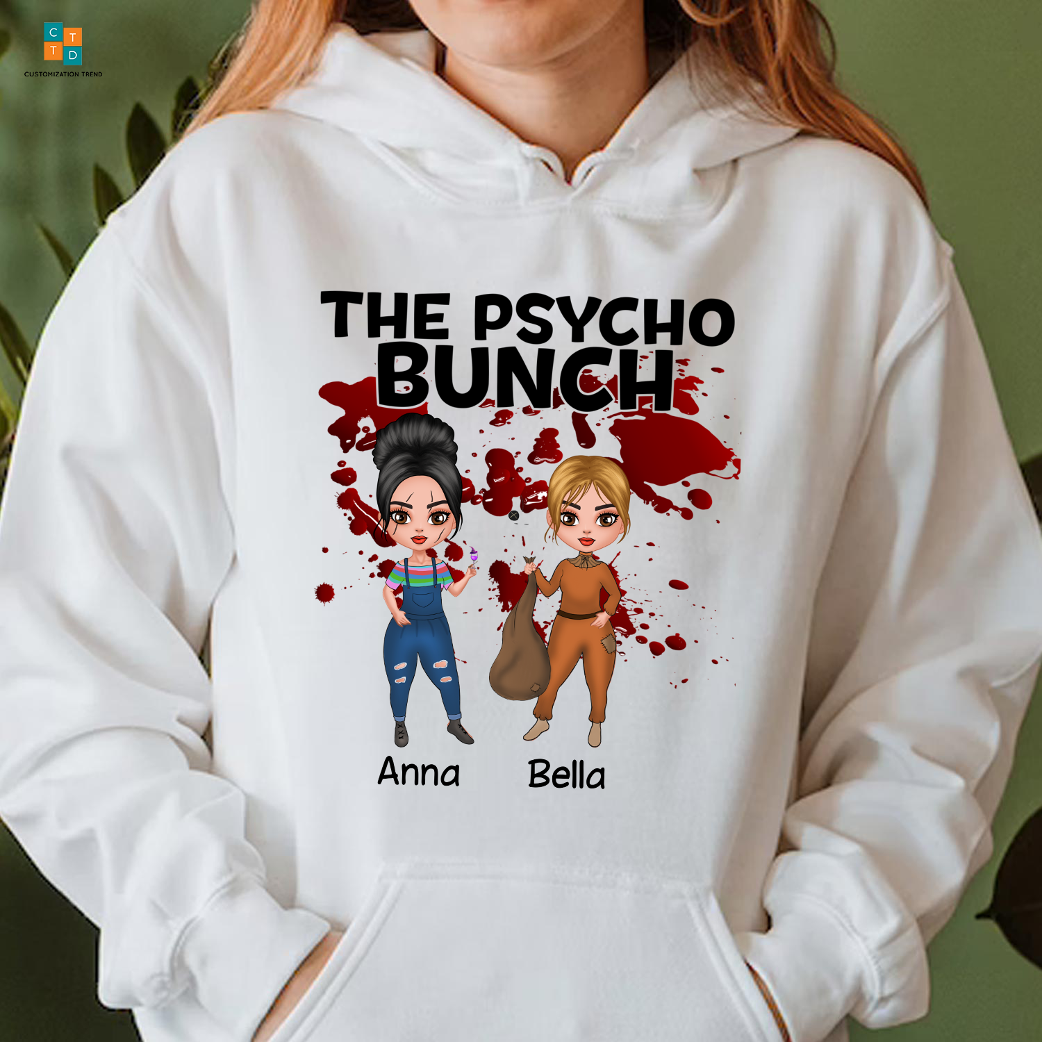 Personalized Halloween Standing Chibi Girls The Psycho Bunch Hoodie, Shirt, Custom Friend, Besties, Sister Hoodie Shirt