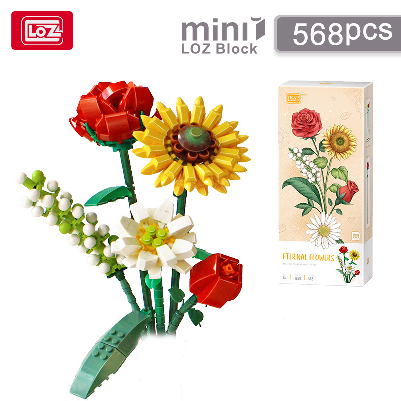Building Block Bouquet 3D Model Toy Home Decoration Plant Potted Chrysanthemum Rose Flower Assembly Brick Girl Toy Child Gift alx