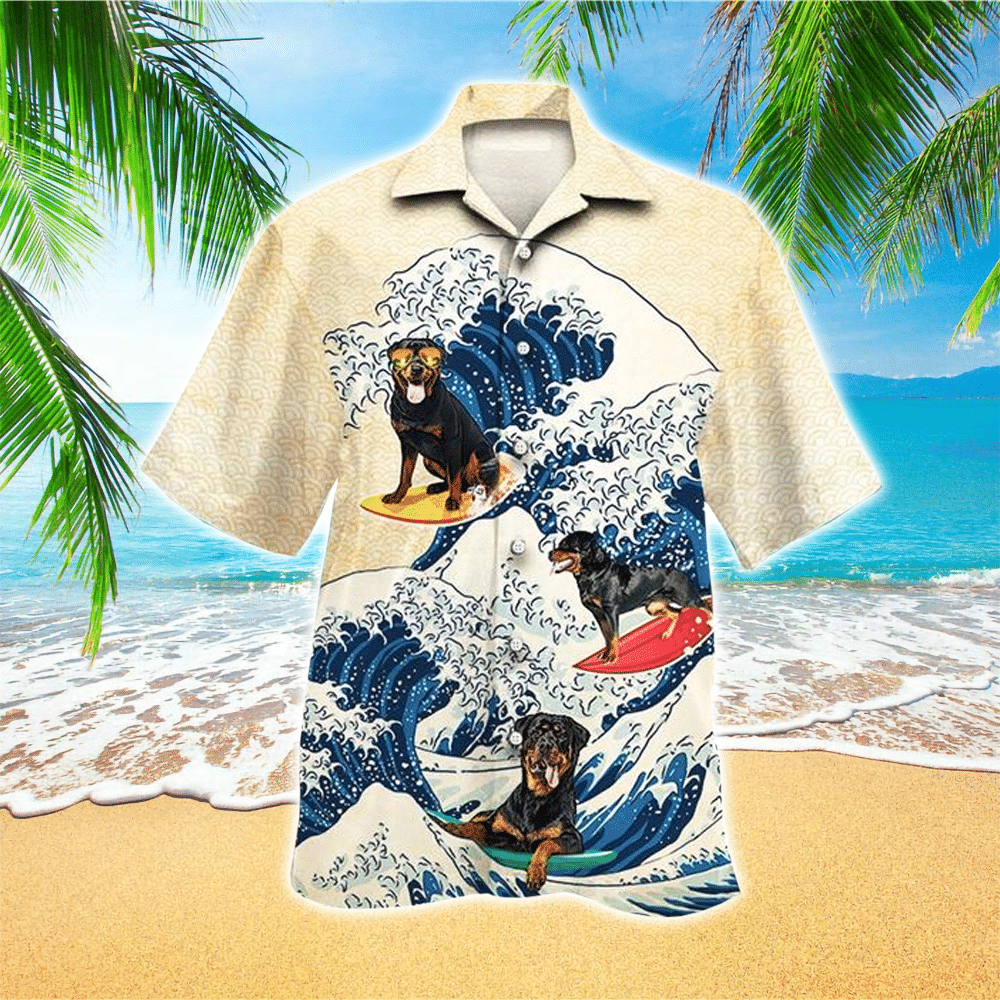 Rottweiler Cool Surfboarding All Over Print Hawaii Shirt Aloha Ha50867