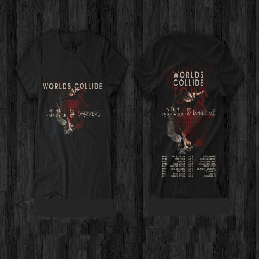 Within Temptation x Evanescence Worlds Collide Tour 2020 T Shirt European Rock