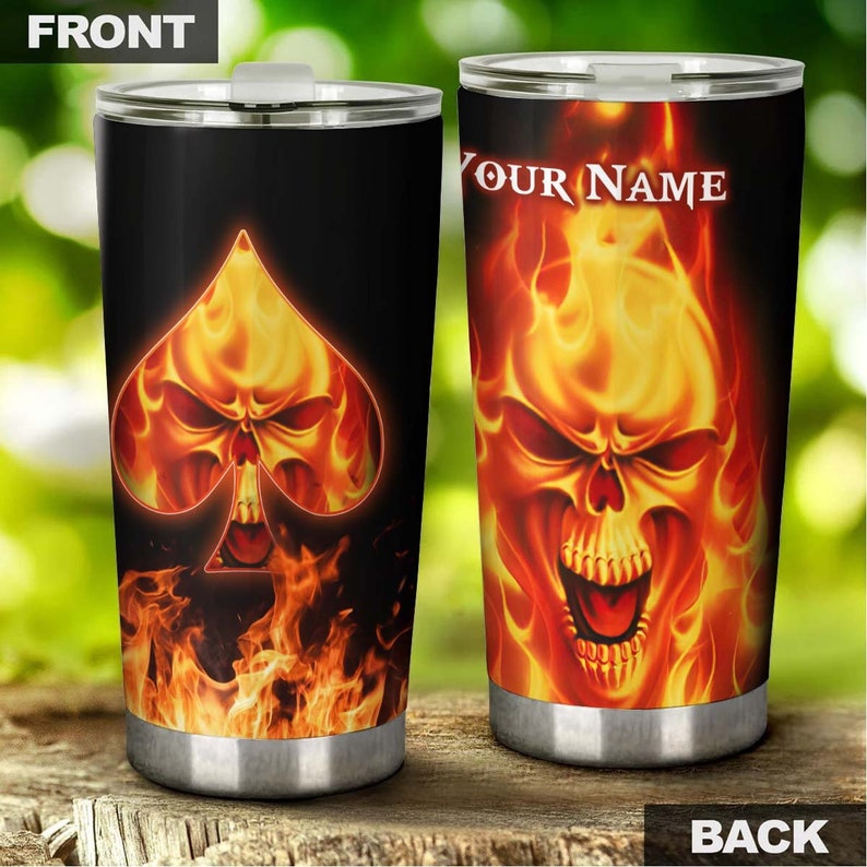 Skull Heart On Fire Cool Fancy Unique Personalized Tumbler-Skull Tumbler-Skull Birthday Gift Christmas Gift For Her For Him