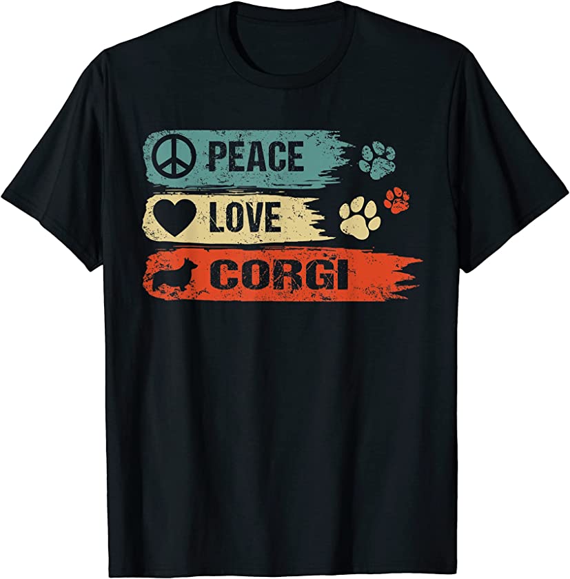 Vintage Peace Love Corgi Funny Dog Lover Gifts T-Shirt