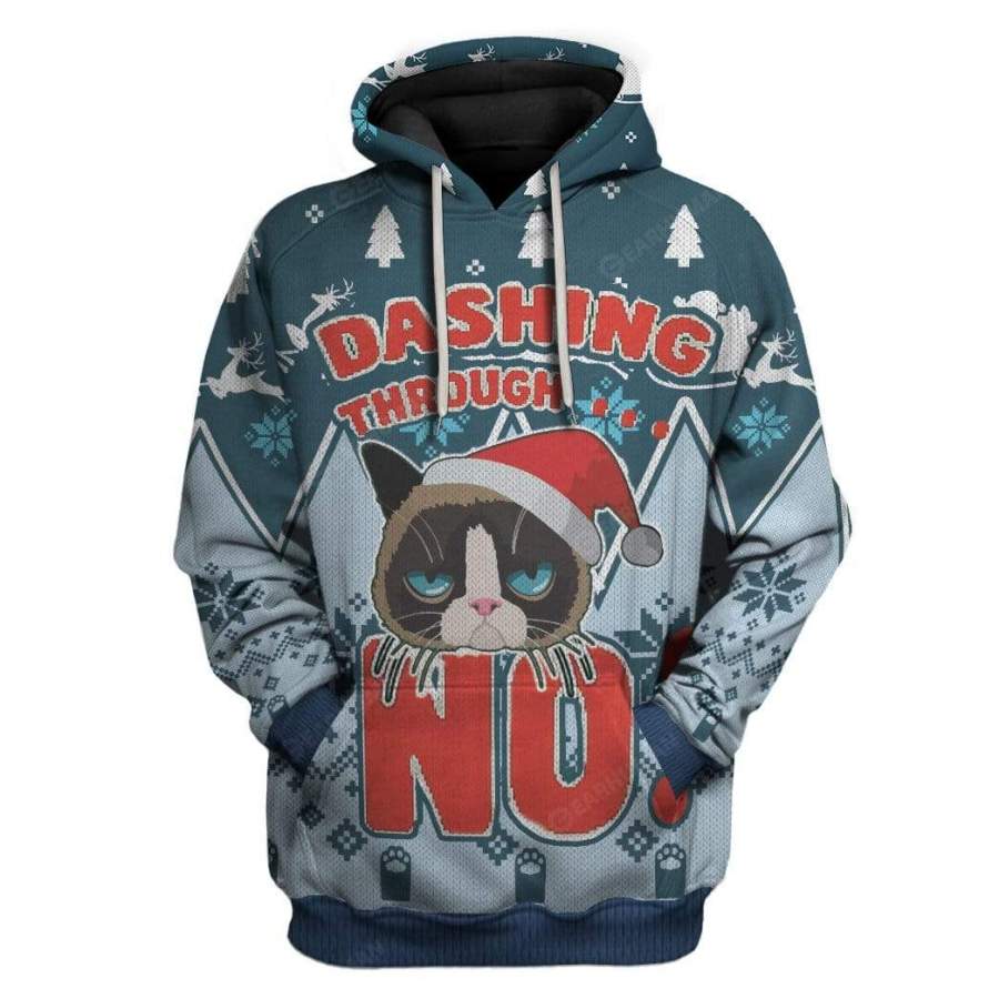 Ugly Christmas Dashing Through Grumpy Cat Custom Tshirt Hoodies Apparel