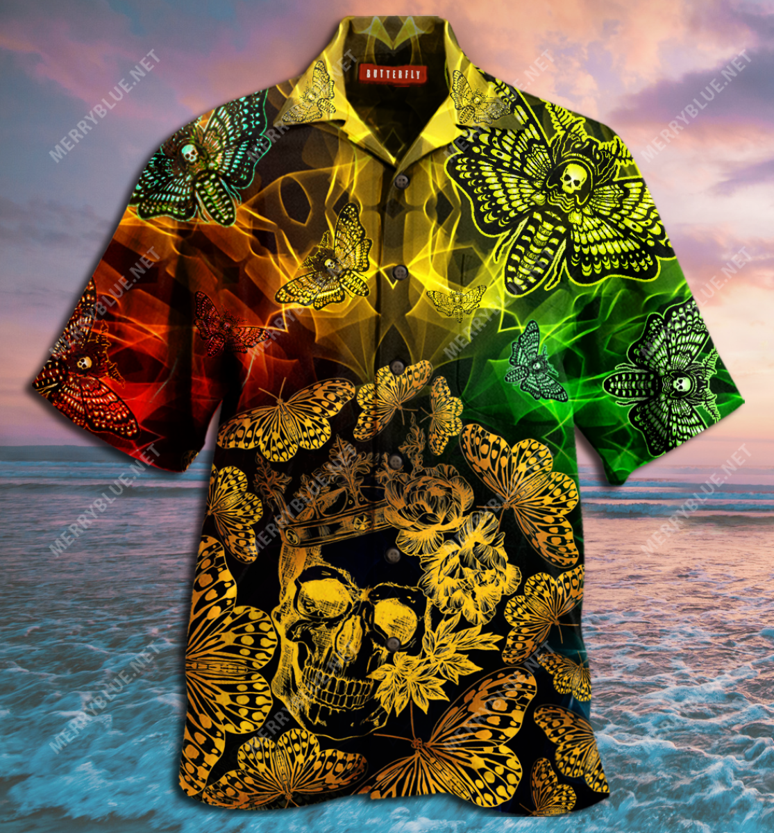 Butterfly Golden Skull Hawaiian Shirt Ha37544