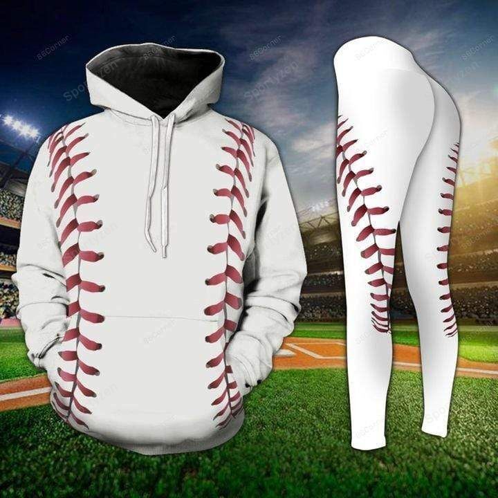 Baseball Stiches White Hoodie 3D – Leggings #H