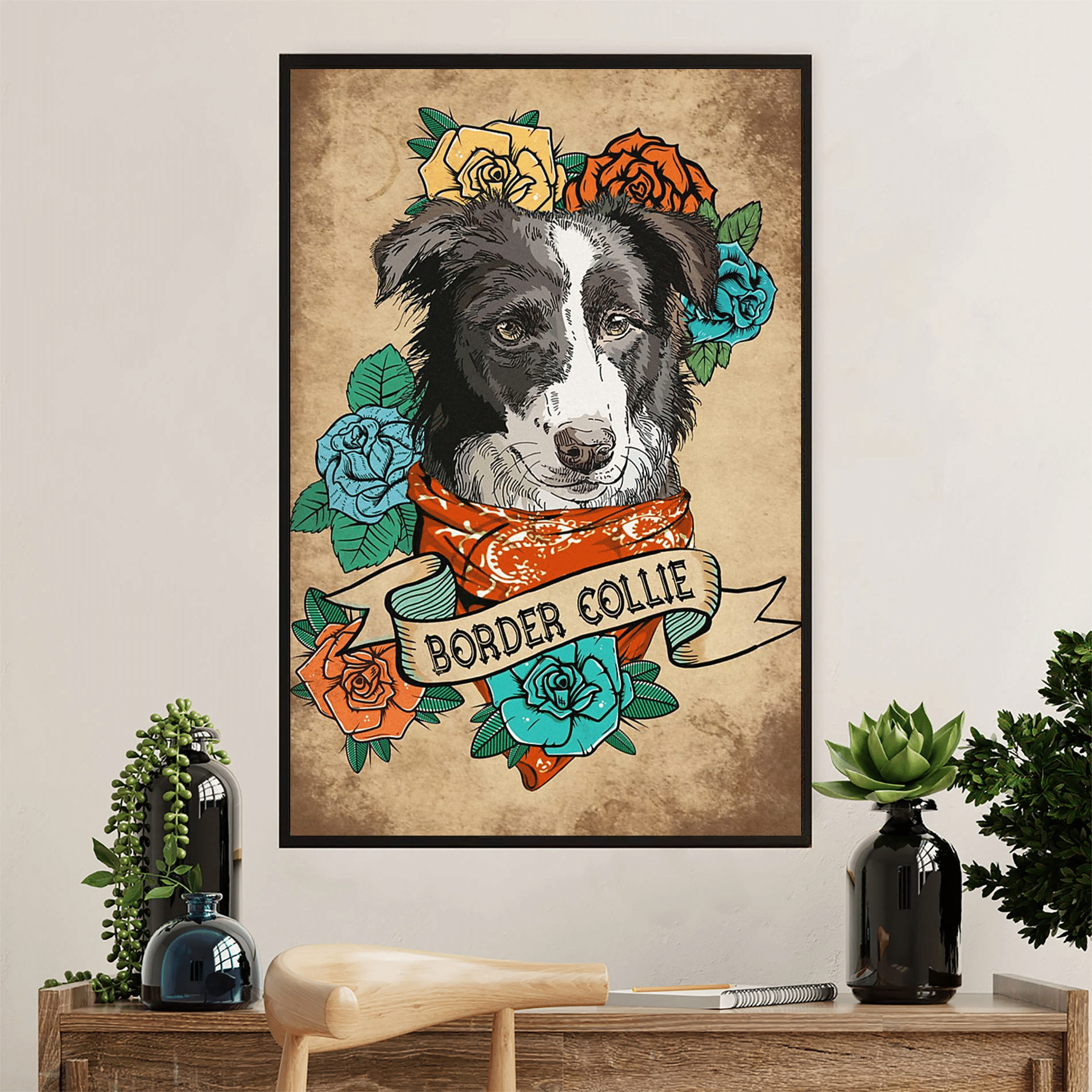 Collie Flower Poster Canvas – Gift For Puppies Merle Collie Lover Evg83481