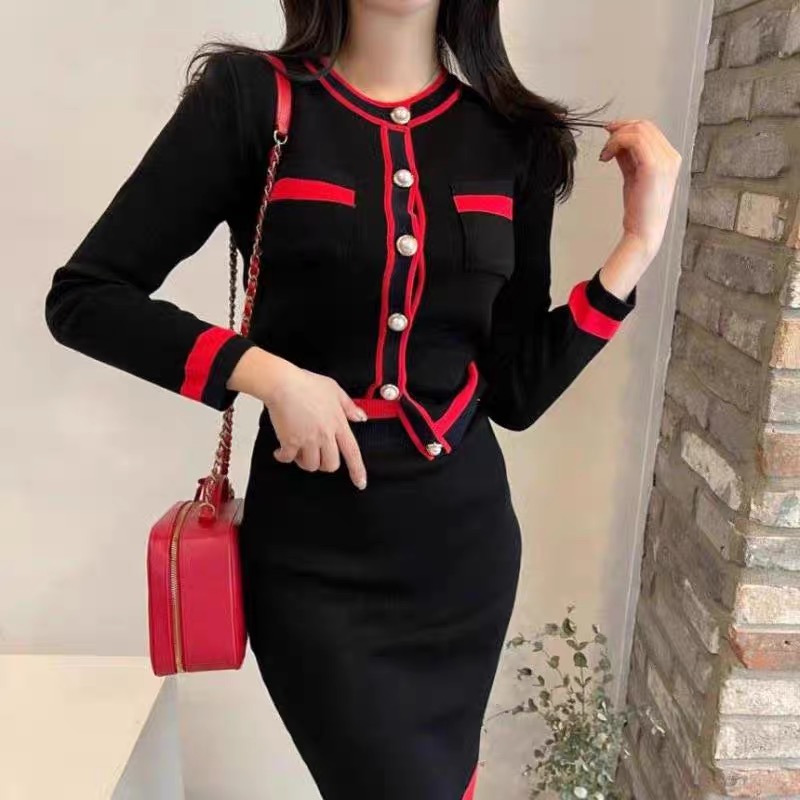 Autumn Winter Casual Knitted Single Breasted Two Piece Set Women Outfits Long Sleeve O-Neck Sweater Cardigan and Mini Skirt Sets alx