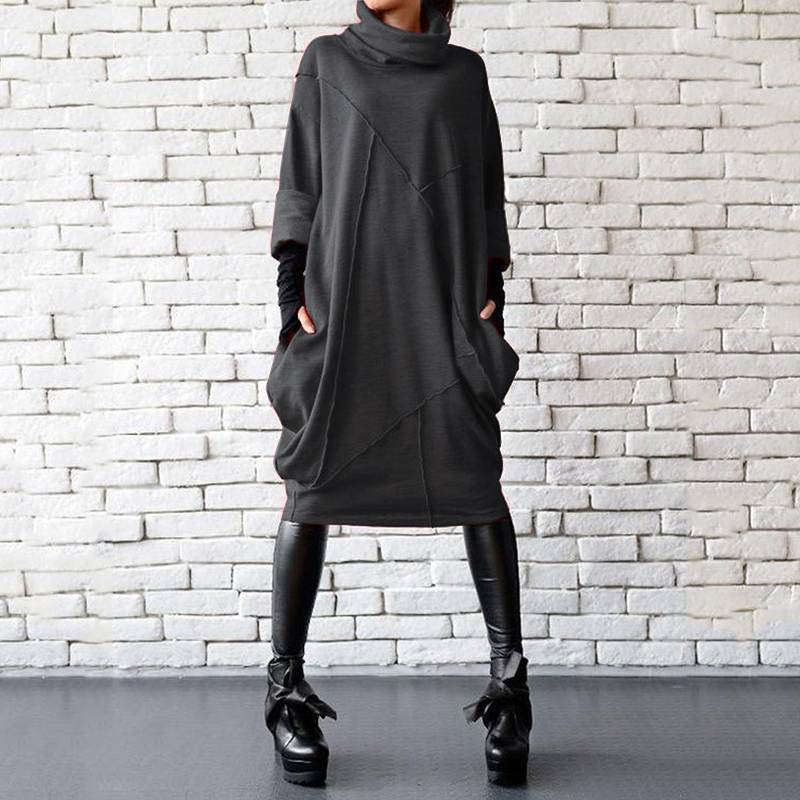 Sweatshirt Dress ZANZEA 2022 Fashion Women Winter Turtleneck Long Sleeve Solid Sundress Autumn Long Pullover Vestidos alx