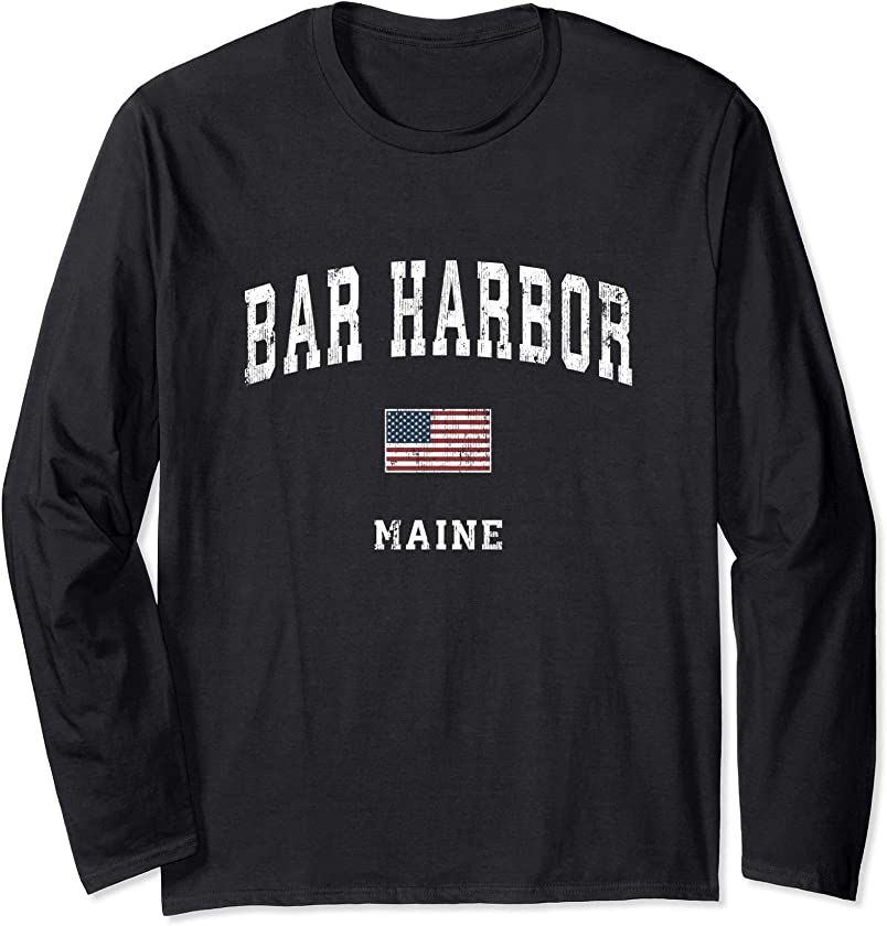 Bar Harbor Maine ME Vintage American Flag Sports Design Long Sleeve T-Shirt