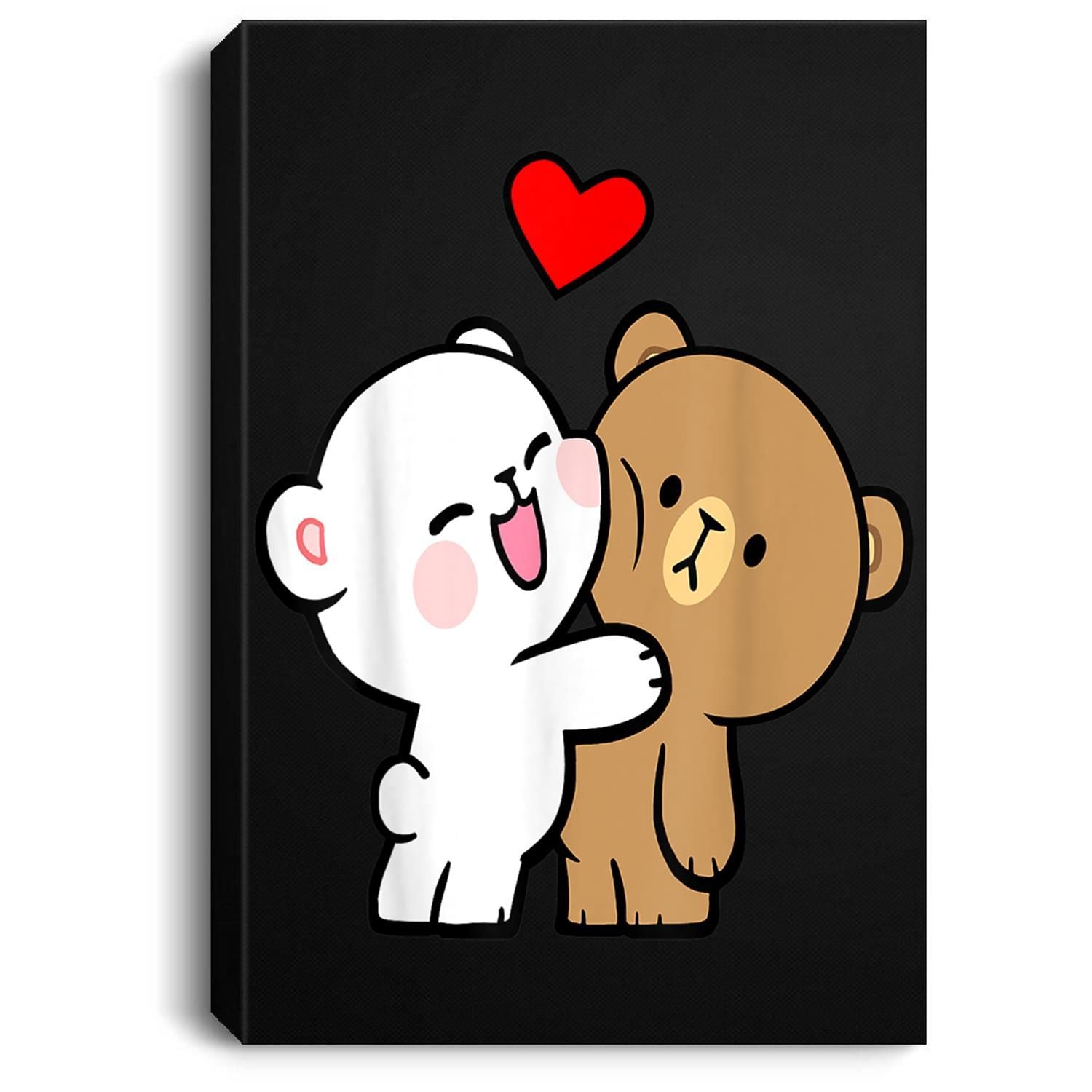 Cute Teddy Bear Lover Hug Kiss Love Milk Mocha Valentines Portrait Canvas