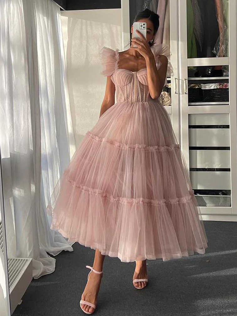 Blue Sweetheart Vestidos Gala Robe 2023 Women Formal Party Lace Night Tea-Length Off Shoulder Elegant Evening Gown Tulle Prom Dr alx