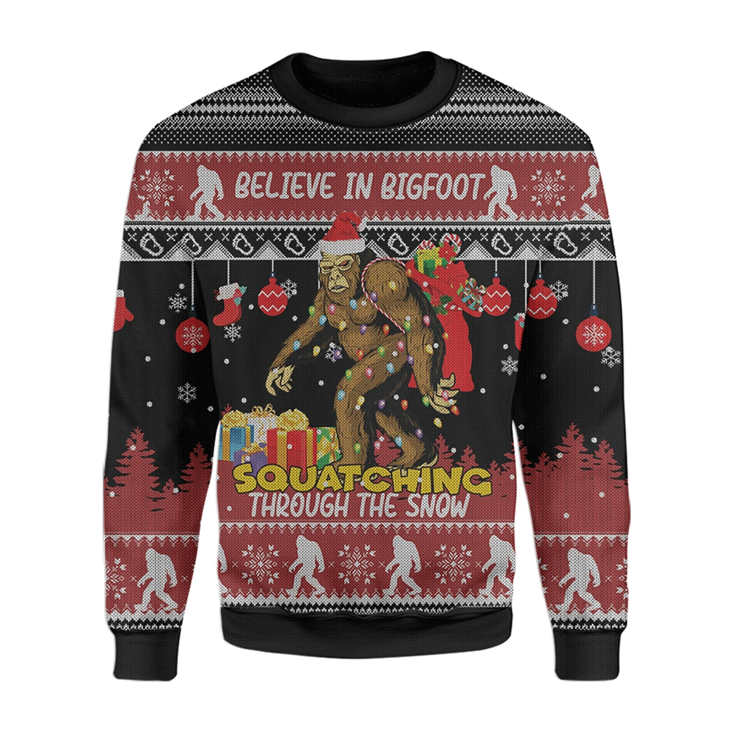 Alohazing 3D Ugly Christmas Believe In Big Foot Sweatshirt