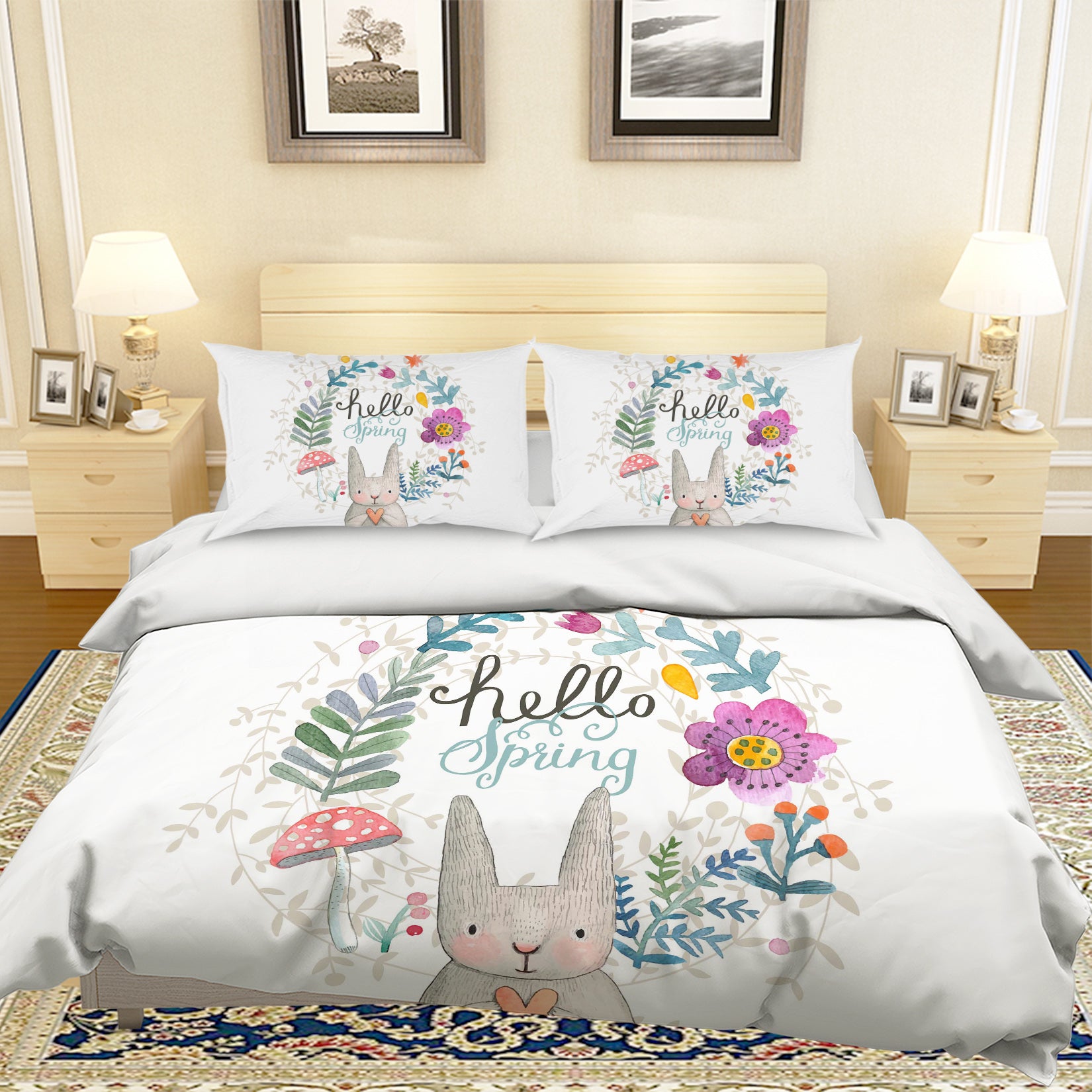 3D Cartoon Rabbit Flower Quilt Cover Set Bedding Set Pillowcases 31