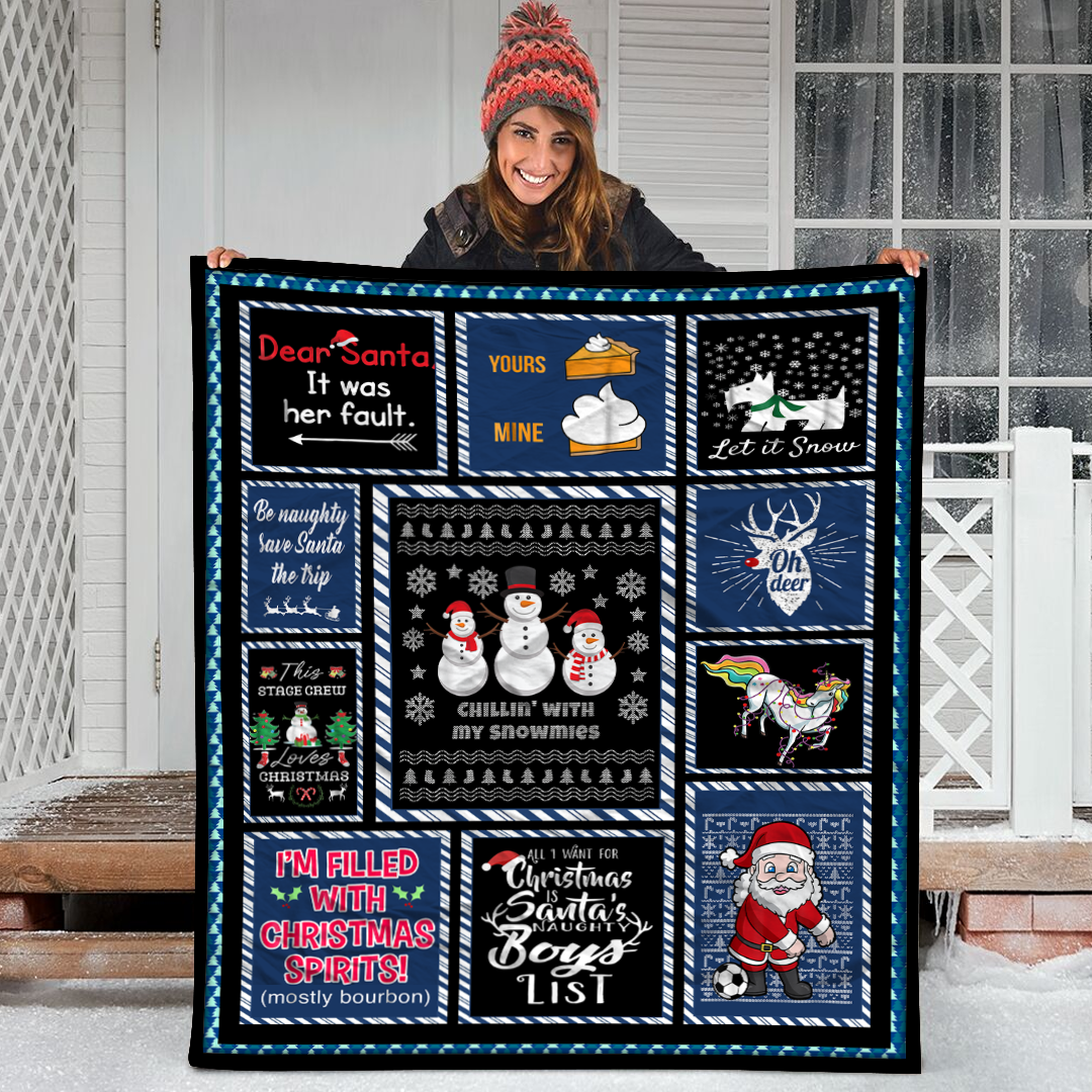 Ugly Christmas Snowman Chillin With My Snowmies- Blue Color Style 3 Fleece Blanket Small Medium Large X-Large