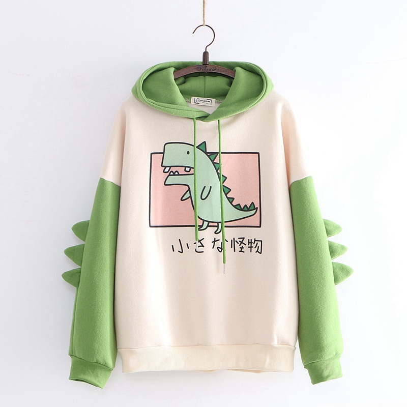 Cartoon Dinosaur Oversized Hoodie Women Fashion Sweatshirt Casual Print Korean Style Thicken Sweatshirt Winter dino hoodie Tops alx