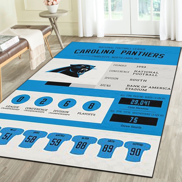 Carolina Panthers Logo Area Rug, Football Team Living Room Carpet, Fan Cave Floor Mat