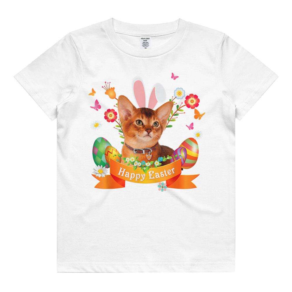 Bunny Abyssinian Cat Happy Easter Day Lover Egg Hunt Lovely Kids T Shirt