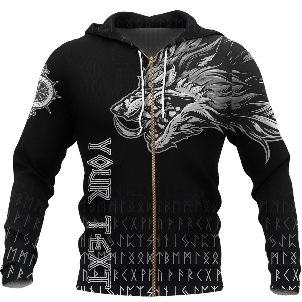 (Custom) Viking Style Zip Hoodie Fenrir Wolf Near Shoulder A27