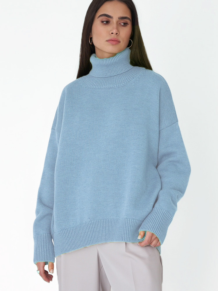 TRAF 2022 Winter Women Long Sleeve Knit Sweaters Vintage Turtleneck Loose Jumper Female Oversize Elegant Pullovers Tops Orange alx