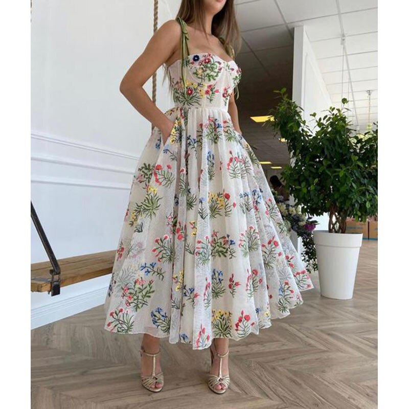 Summer Sexy Women Maxi Party White Dress Spaghetti Strap Flower Embroidery Long Dress Plus Size alx