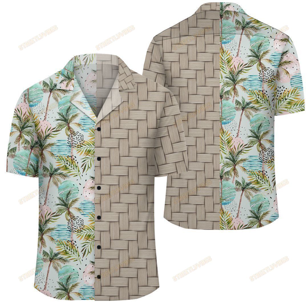 Hawaiian Tropical Watercolor Palm Tree Leaf Lauhala Moiety Shirt Ah Jr Ha37306