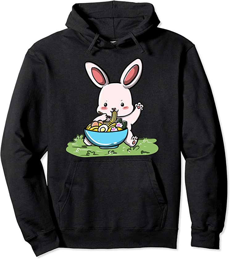 Cute Kawaii Anime Rabbit Japanese Ramen Noodles Pullover Hoodie