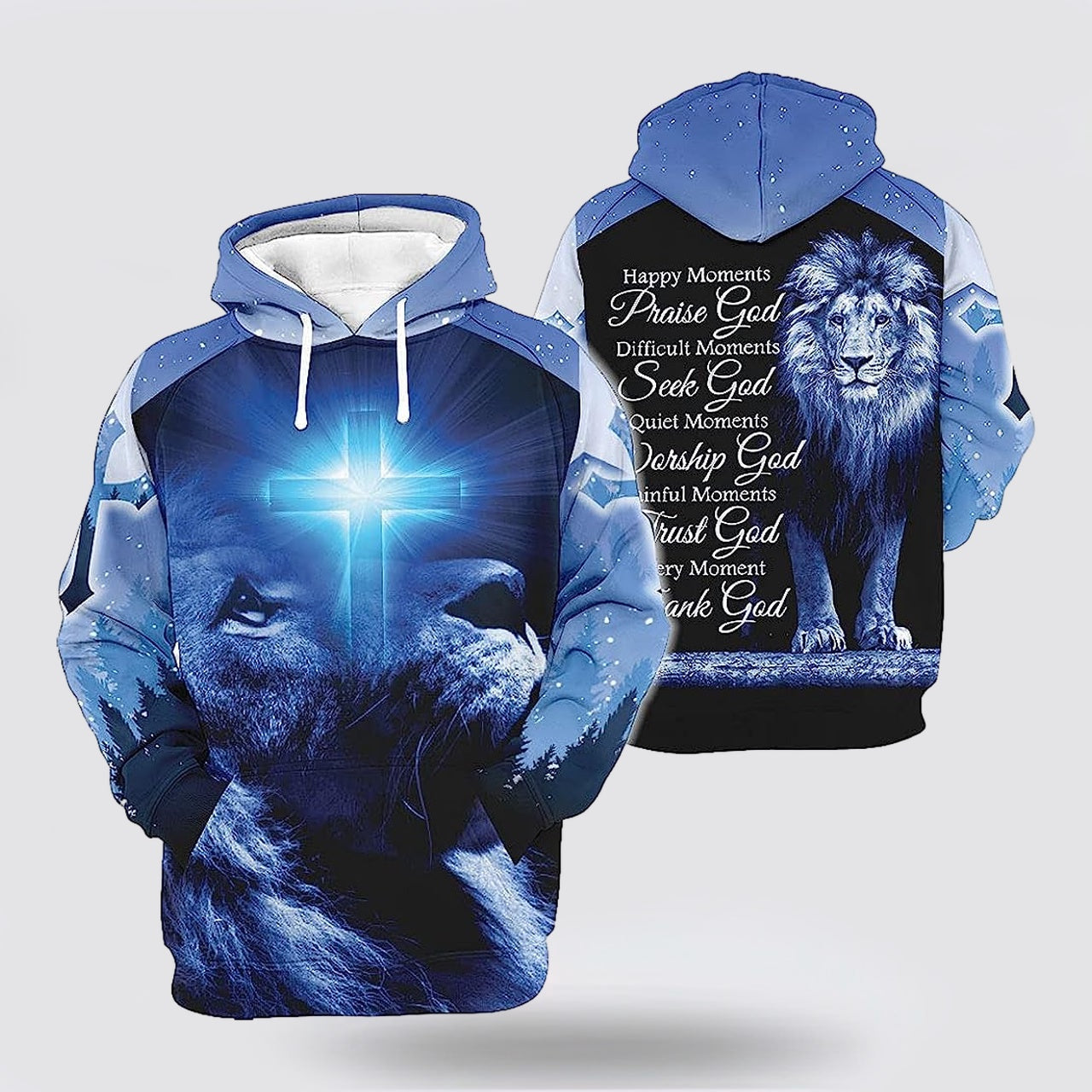 The Lion Cross Happy Moments Praise God 3D Hoodies For Women Men  Christian Apparel Hoodies