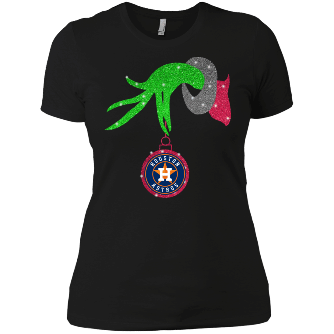 Find Grinch hand holding Houston Astros Glitter Christmas shirt Ladies’ Boyfriend Shirt