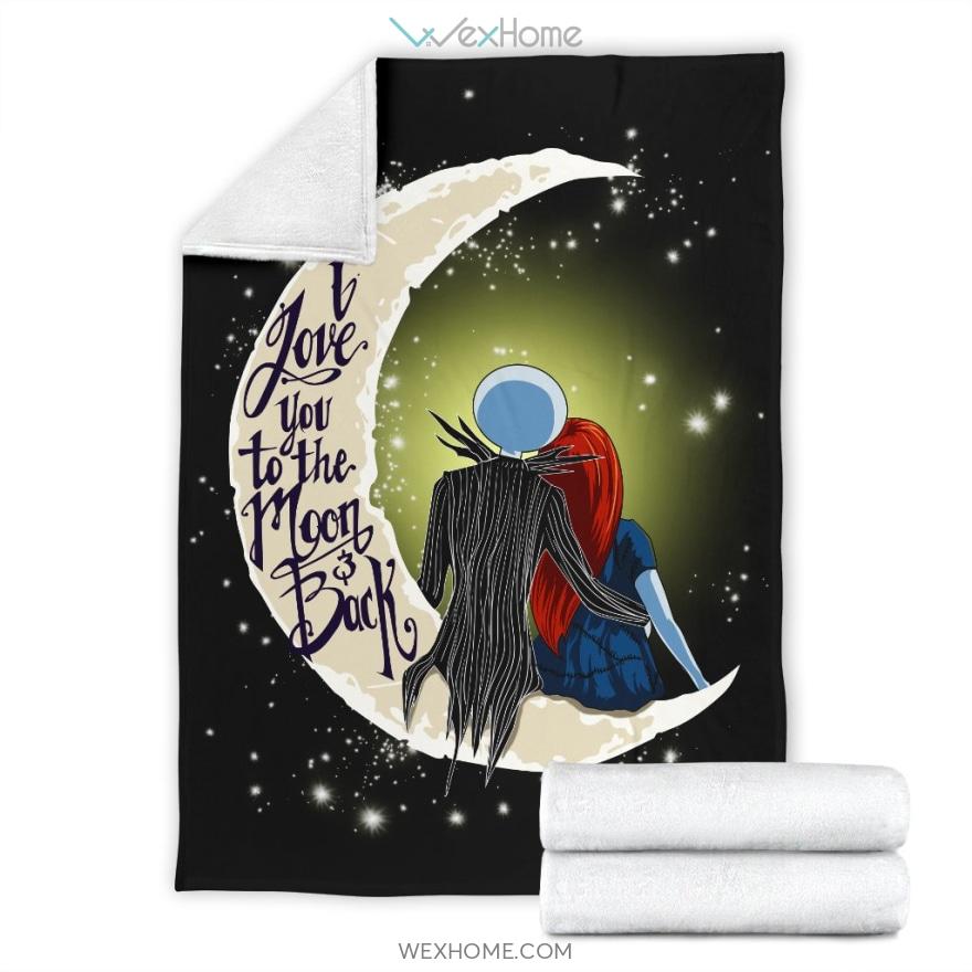 Love You To The Moon And Back Jack Skellington And Sally Premium Blanket