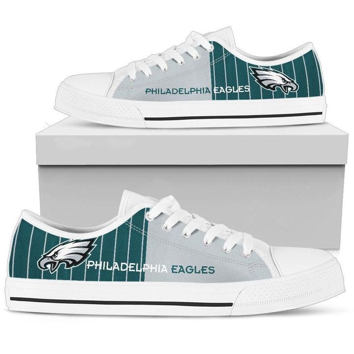 White Low Top Canvas Custom Shoes Gift For Men Cool Simple Design Vertical Stripes Philadelphia Eagles