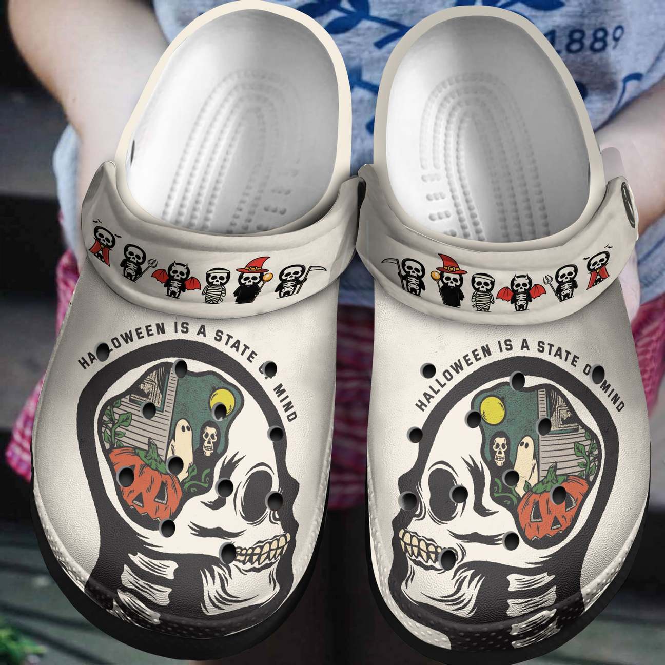 Skull Personalized Clog, Custom Name, Text, Color, Number Fashion Style For Women, Men, Kid, Print 3D Halloween Is A State Of Mind