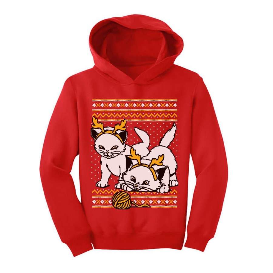 Cats with Reindeer Antler Headband Ugly Christmas Toddler Hoodie