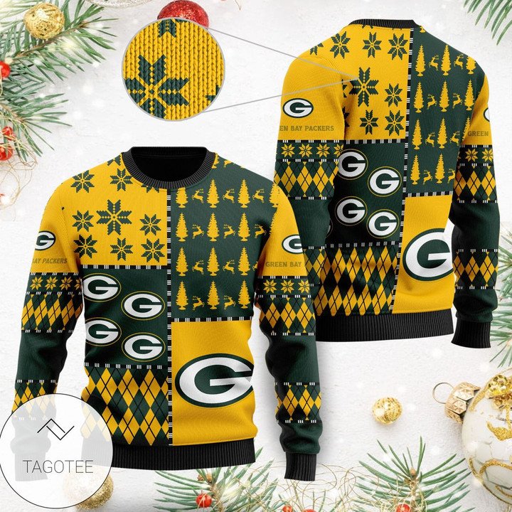 Green Bay Packers Pine Tree Yellow Green Gift For Fan Ugly Wool Sweater Christmas